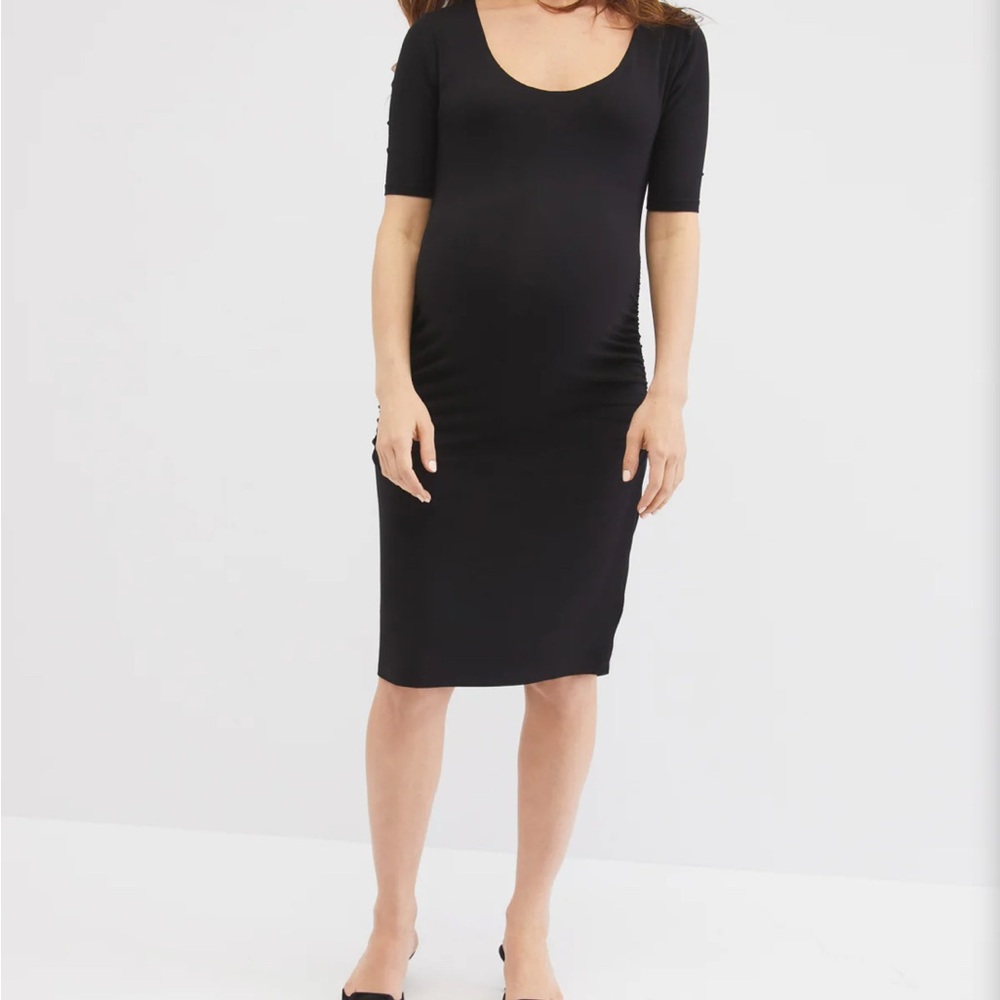 Motherhood Black Sheath Midi Dress Short Sleeve Scoop Neck